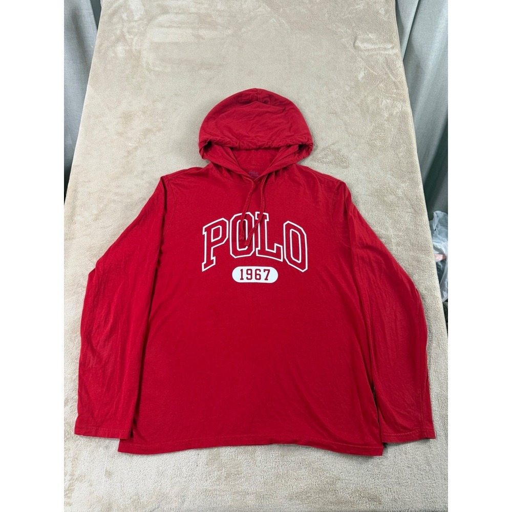 Polo Ralph Lauren Hoodie polo 1967 T-shirt Men's Size Medium Red Lightweight EUC
